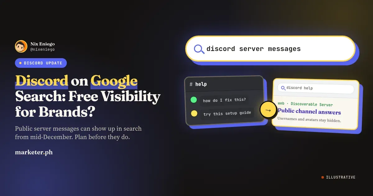 Discord on Google Search hero asking if public server messages mean free visibility for brands